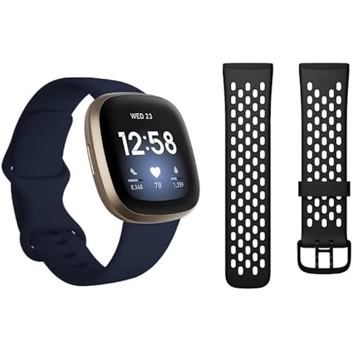 Fitbit Versa 3 Smartwatch Bundle with Small and Large Bands and Bonus Large Accessory Band - Midnight FB511GLNVS