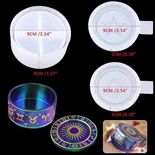 Constellation Storage Box Resin Mold with 2Pcs Sun and Star Zodiac Lids, Silicone Jar Mold for Epoxy Casting, DIY Decoration Crafts Mold for Jewelry Trinket Container Candle Holder