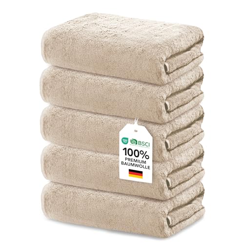 Ôhm 5er Set Handtuch 30x30 cm 100% Baumwolle Frottee 500 g/m Beige Gästehandtücher & Waschlappen 30x30 extra weich & saugstark Oeko-Tex Zertifiziert