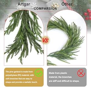 Artgar 5 Ft Pine Garland - Real Touch Pine Garland - Artificial Greenery Garland - Christmas Garland - Green Cedar Garland for Mantel Staircase Tabletop Home Indoor Outdoor Winter Christmas Decor Artgar 5 Ft Pine Garland Real Touch Pine Garland Artificial Greenery Garland Christmas Garland Green Cedar Garland for Mantel Staircase Tabletop Home Indoor Outdoor Winter Christmas Decor