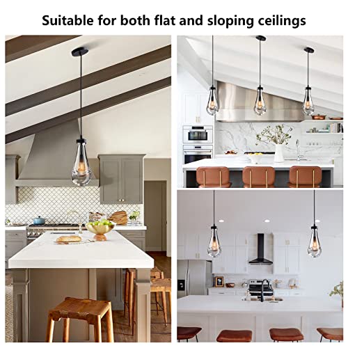 Yuexpand Pendant Light Fixtures,Modern Pendant Lights Kitchen Island,Matte Black Hanging Lights With Raindrop Glass For Living Room Hallway Bedroom Dining Hall Office Bar Farmhouse Decor #TOP2