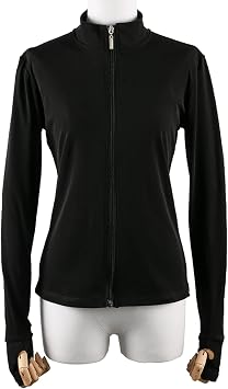 Figure Skating Jacket with Zip For Womens and Girls Ice Skating Top Black Long Sleeve Training CostumesSize3XS,Colorblack-Thin