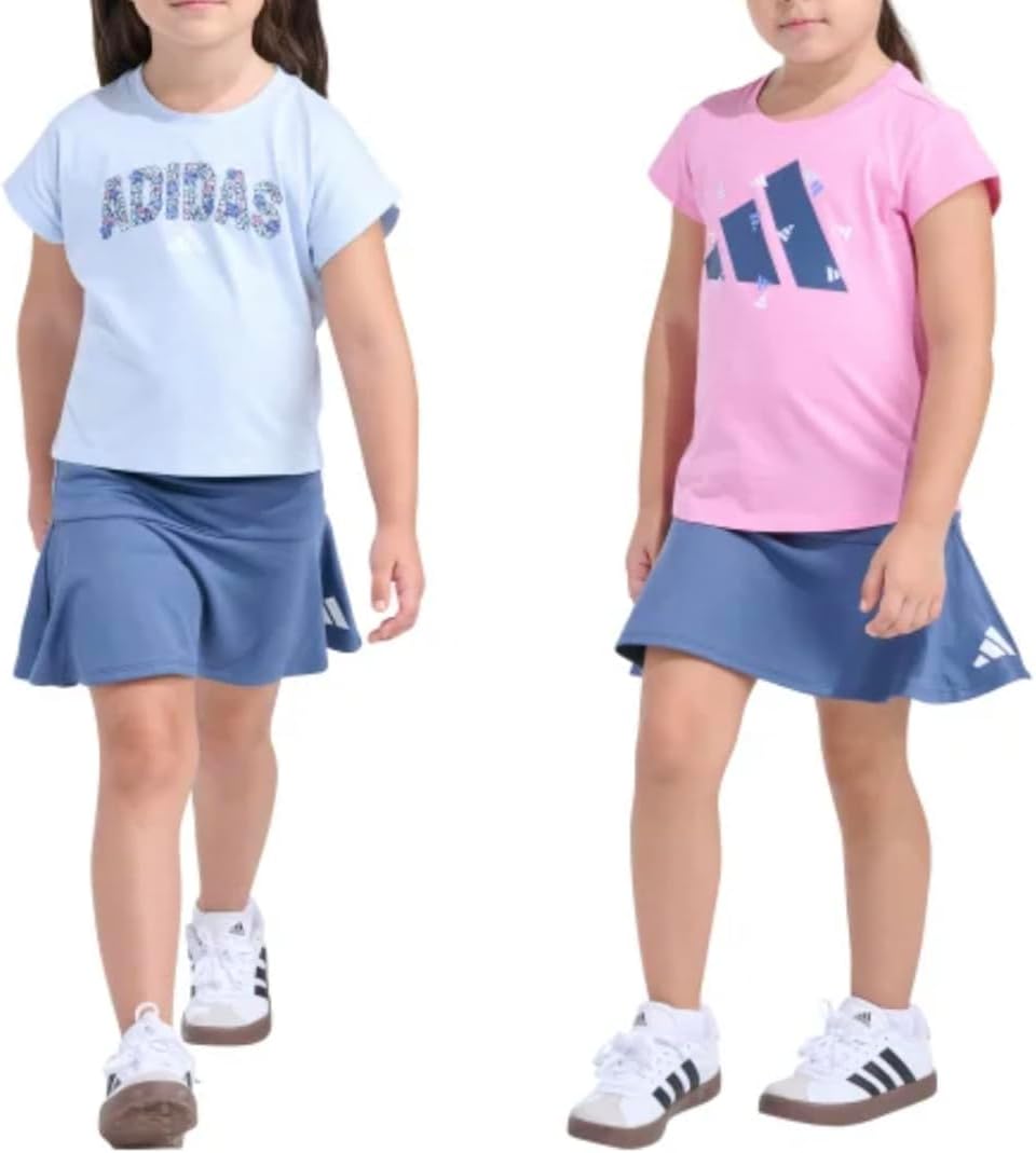 adidas Youth Girl's 3 Piece Active Outfit Set, 2 Tees and 1 Bottom