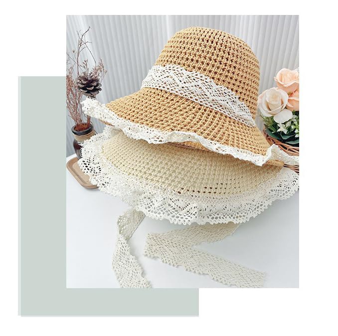 Sombrero de paja con ala ancha para mujer miniatura 5
