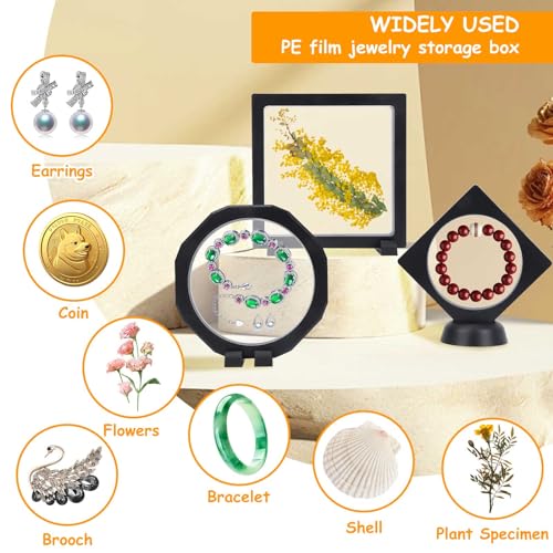 8 Pcs 3D Floating Frame with Stand, Floating Display Case Coins Display Stand Holder for Jewelry Floating Jewelry Holder Cases for Challenge Coins,Rock,Shells,Minerals - Thumbnail 5