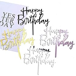 Coriver 12 Pack Happy Birthday Cake Topper, Acrílico Glitter Cupcake Topper para decoraciones de pasteles de cumpleaños (oro, oro rosa, plata, negro * 3)