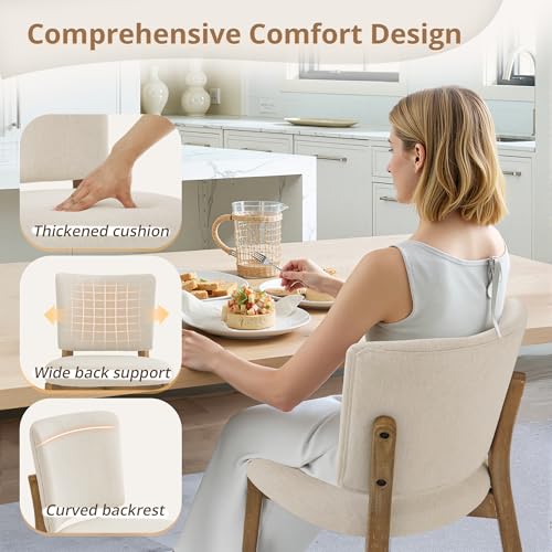 LUE BONA Linen Farmhouse Dining Chairs Set of 4, Natural Wood Leg | Comfortable Wide back with thick foam padded and Solid wood legs for dining room, kitchen or restaurant - Image 4