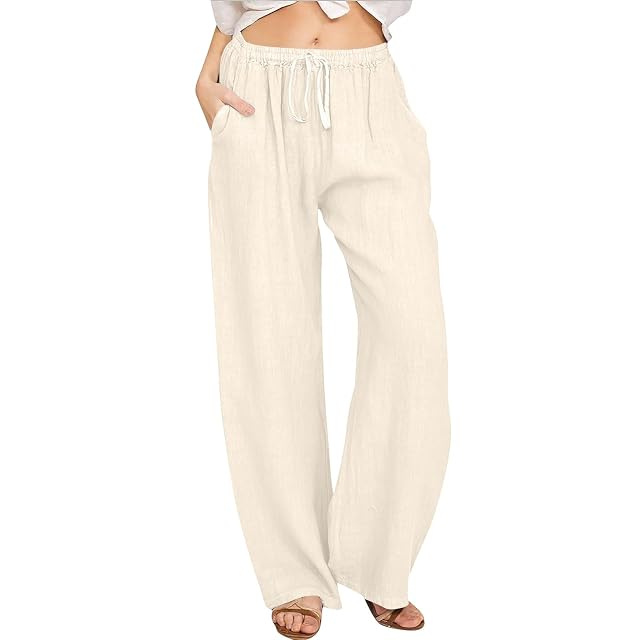 Women Casual Pants Wide Leg Summer Outfits Flowy Pants High Waisted Beach Casual Sweatpants Trousers with Pockets