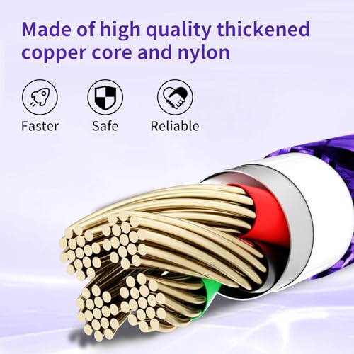 USB C Multi Charging Cable, (2 Pack 4FT), 3 in 1 Charging Cable Nylon Braided Universal Charger Cable with Type-C, Micro USB,IP Port for iPhone16/15 Series/Cell Phones & Pads and Other Devices-Purple by Firsting - Image 5