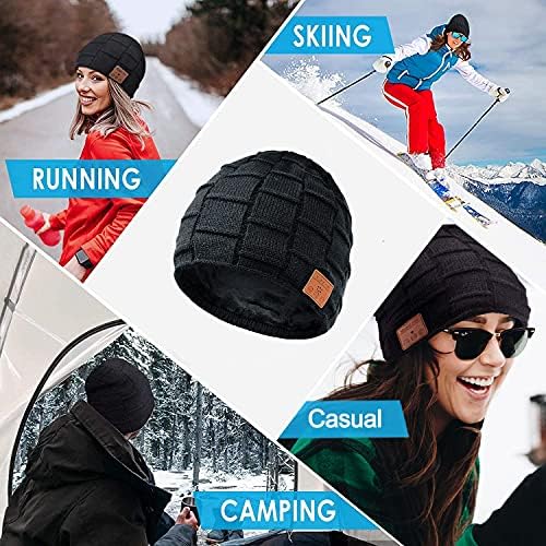 COTOP V5.0 Bluetooth Fleece-Lined Beanie Hat Headphones Wireless Headset Winter Music Speaker Hat Knit Running Cap with Stereo Speakers & Mic Unique Tech for Women Mom Her Men Teens Boys Girls (Black)