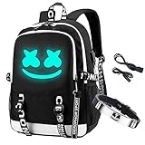 Aithas Smile Luminous Backpack with USB Charging Port & DJ Bracelet, School Laptop Backpack DJ Music Student Daypack Travel Bag Rucksack, Black, Large