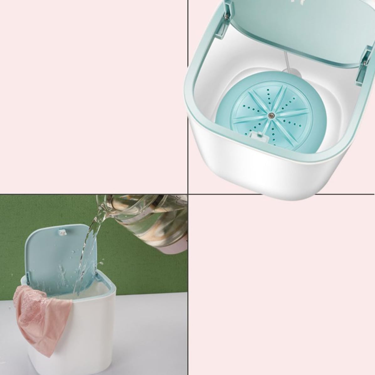 Portable Mini Washing Machine Blue Strong Turbine, with Barrel