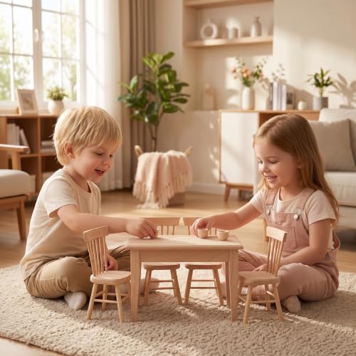 Juego comedor en miniatura de 5 piezas con mesa y sillas para casa de muñecas escala 1:12 3