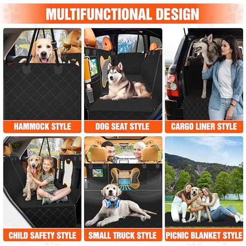 LOYA CRAFTS Pet Backseat Extender for Dogs, 600D Fabric Hard Bottom Dog Hammock for Car Back Seat Holds 500lbs, Waterproof, Car Back Seat Cover for Dogs w/Mesh Window, 6 Storage Pocket (Black) - Image 5