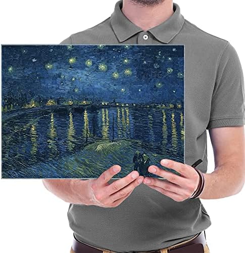 Wieco Art - Starry Night Over the Rhone by Van Gogh Famous Oil Paintings Reproduction Modern Framed Giclee Canvas Print Artwork Seascape Pictures on Canvas Wall Art for Home Office Decorations