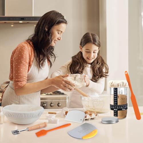 Sour Dough Starter Kit, Treerit 9 Inch Banneton Bread Proofing Basket with Glass Sourdough Starter Jar Kit, Sourdough Bread Baking Supplies, Bread Making Tools for Modern Home and Kitchen - Image 8