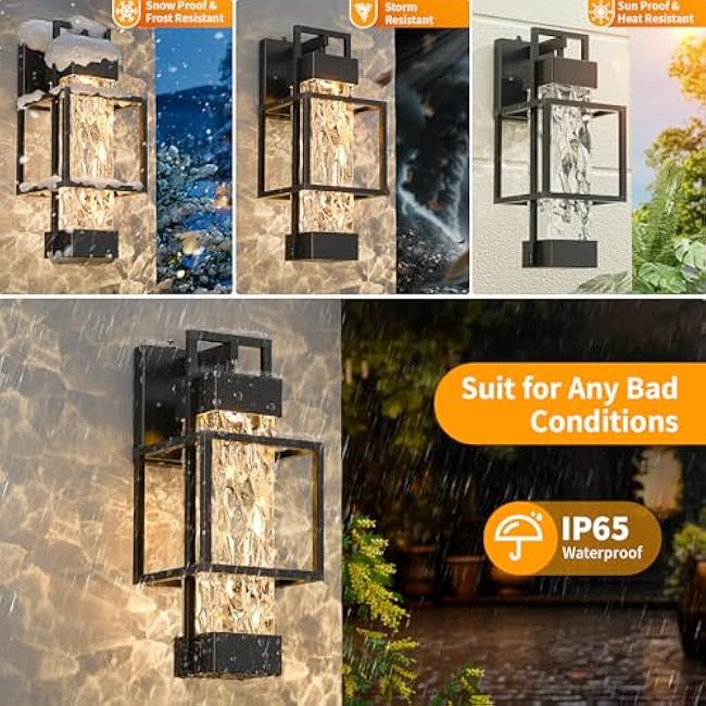 2 Pack Dusk to Dawn Outdoor Porch Light Fixtures Wall Mount, 14'' Dimmable Exterior Lighting for Outside, Waterproof Wall Lantern Lamps, Black Sconce Coach Lights for House, Garage (Bulbs Included)