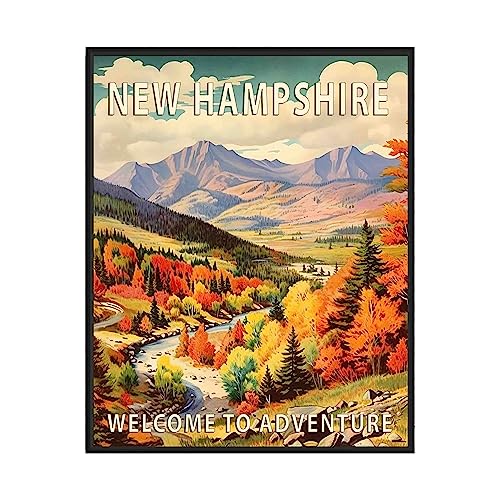 New Hampshire Poster Art Print, Retro States Landscape Wall art Decor, Adventure Mountain and Scenery Painting for Bedroom, Living Room (New Hampshire Scenery, 24x36 inches (Unframed))