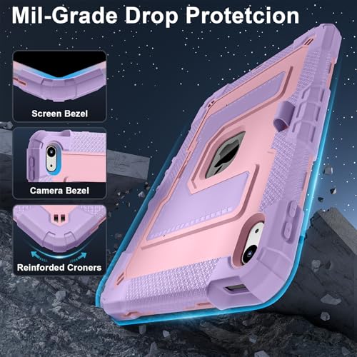 Kids Friendly Case for iPad A16 11th Generation 11 Inch 2025 / iPad 10th Generation 10.9" 2022 Case with Pencil Holder & Shoulder Strap, Hybrid iPad 11 10 Cover Rugged Shockproof Kickstand,Pink+Purple by Allytechgroup - Used condition - Image 4