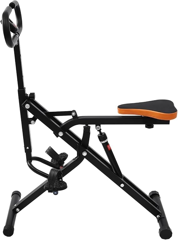 Squat Assist Trainer, Adjustable Squat Machine Trainer Rowing Machine, Foldable Ride & Rowing Machine with LCD Display, 264LBS Loading Capacity for Glutes & Legs Workout, Black