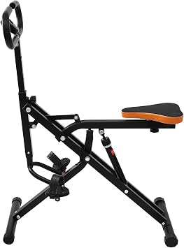 Squat Assist Trainer, Adjustable Squat Machine Trainer Rowing Machine, Foldable Ride & Rowing Machine with LCD Display, 264LBS Loading Capacity for Glutes & Legs Workout, Black
