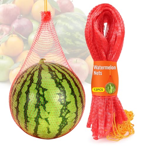 12 PCS Watermelon Nets 17.7 Inch Melon Nets Melon Hammock Thickened Cantaloupes Mesh Bags for Hanging Watermelon Onion Storage Bags Seafood Net
