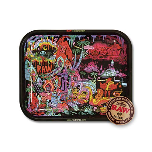 RAW Rolling Papers - Metal Rolling Tray - Ghost Shrimp Design - (Large)