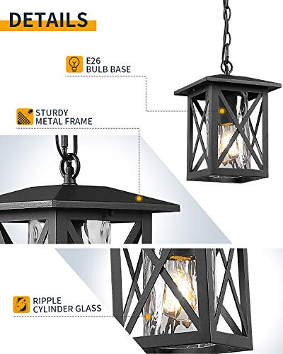 Beionxii Outdoor Pendant Light, Exterior Hanging Lantern Porch Pendant Lighting, Textured Black W/Clear Water Glass - A330H-1Pk #TOP4