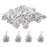 Honbay 50PCS Antique Silver Alloy Leaf Charms Pendant for DIY Crafts or Jewelry Making