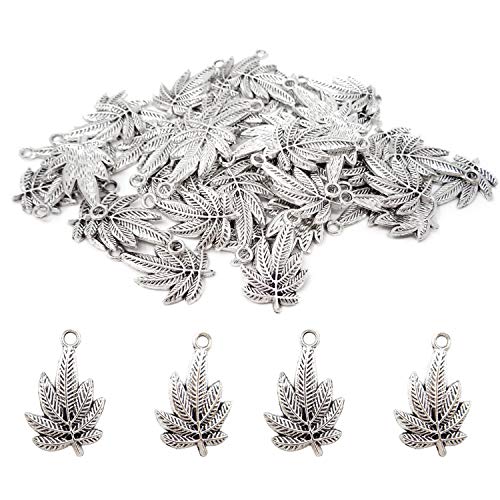 Honbay 50PCS Antique Silver Alloy Leaf Charms Pendant for DIY