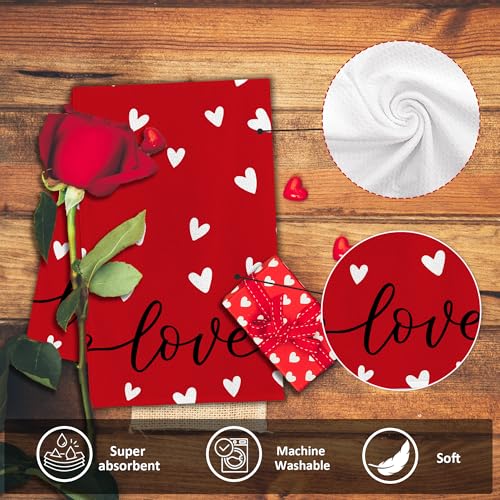 Image of FUTBU Valentines Day Kitchen Towels Set of 2, Red Heart Love Dish Towels 18x26 Inch Drying Dishcloth,Valentine Day Decorations for Home Housewarming Gifts Bathroom