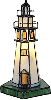 Vista 1 de Bieye L10221 Lighthouse 10 inch Tiffany Style Stained Glass Accent Table Lamp, Night Light