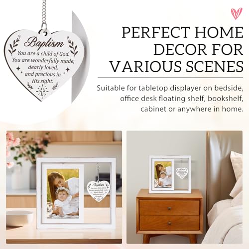 Baptism Gifts for Girl/Boy, White Baptism Picture Frame - 23x20.5x2.8 cm with Heart-Shaped Message Tag, Baby Baptism Gifts Girl/Boy, Godson/Goddaughter Gift from Godmother for Christening, First Communion