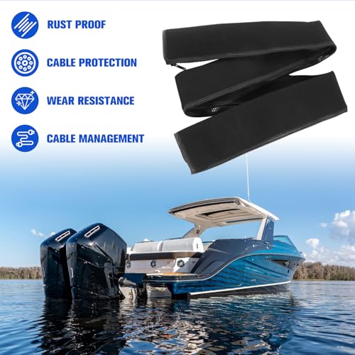 Neoprene Trolling Motor Cable Sleeve - 48 inch Zippered Boat Wire Cover Organizer for Trolling Motor Wire Protection & Management (Black)
