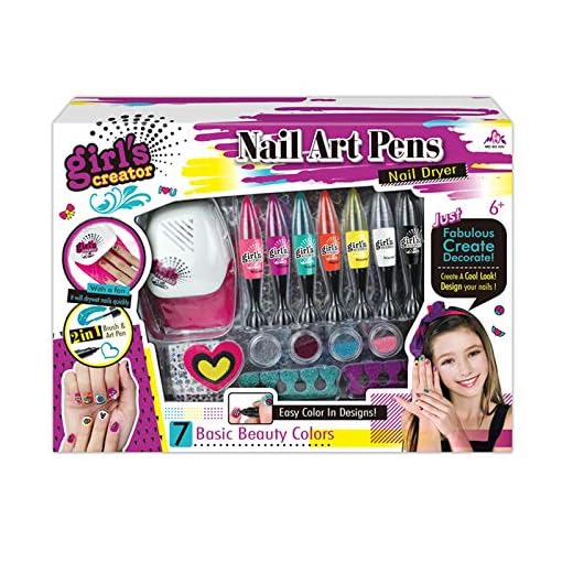 persiverney-AT Flickor nagelleksaker, barn nagelpenna kosmetiska leksaker, nagelpenna designer nagellack torkmedel maskin set kosmetika