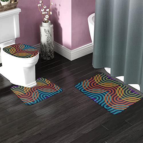 DIRYKILP Badematte + Konturmatte + Toilettendeckelbezug, überlappende gewellte Linien 3 Stück Badematte Set, mit rutschfester Klebeunterseite – Bild 3