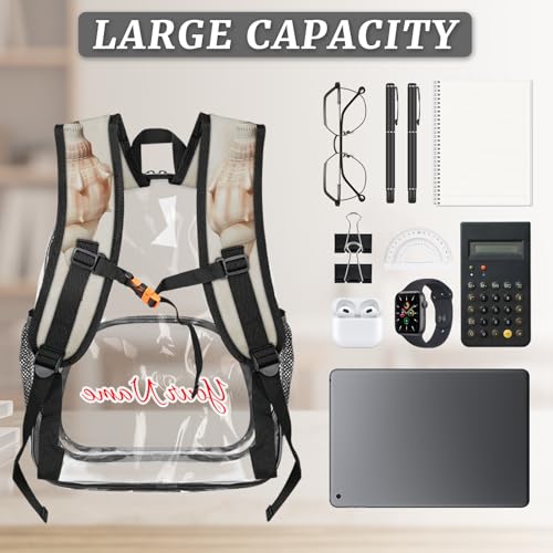 Personalized Large Clear Backpack Stadium Approved Heavy Duty PVC Plastic Custom Transparent Backpacks See Through Bag with Name, Vintage Shells Ocean Beach Theme3