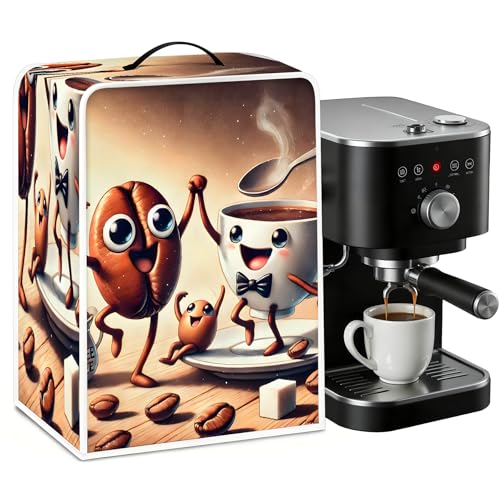 BVBOX Coffee Maker Cover, Durable Dustproof Lightweight Polyester Cotton Blend Universal Fit Appliance Protector for Kitchen Countertop (Cartoon Coffee Beans)