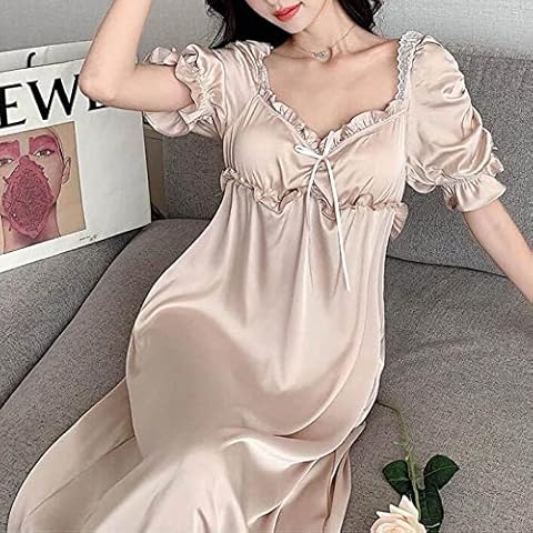 CIDCIJN Womens Nightdress Nightgown - Long Nightgown Champagne Women Casual Sleepwear Home Clothing Intimate Lingerie Short Sleeve Summer New Nightwear Homewear,Xl Cover