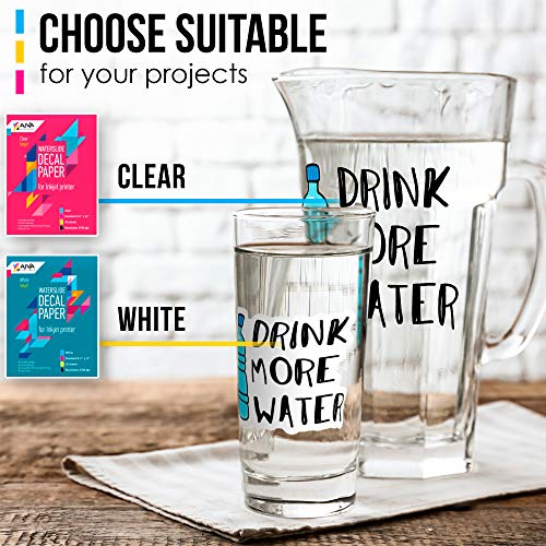 Waterslide Decal Paper For Inkjet Printer - White - 20 Sheets - Printable Water Transfer Paper - Standard Letter Size 8.5"X11" #TOP2