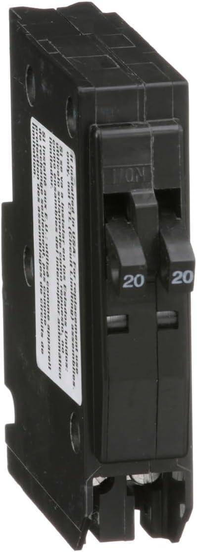 Square D - Tandem mini Circuit Breaker, QO, 2 x 1 Pole at 20A, 120/240VAC, 10kA, Plug in Mount, Clam Pack - QO2020C