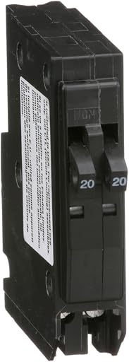 Square D - Tandem mini Circuit Breaker, QO, 2 x 1 Pole at 20A, 120/240VAC, 10kA, Plug in Mount, Clam Pack - QO2020C