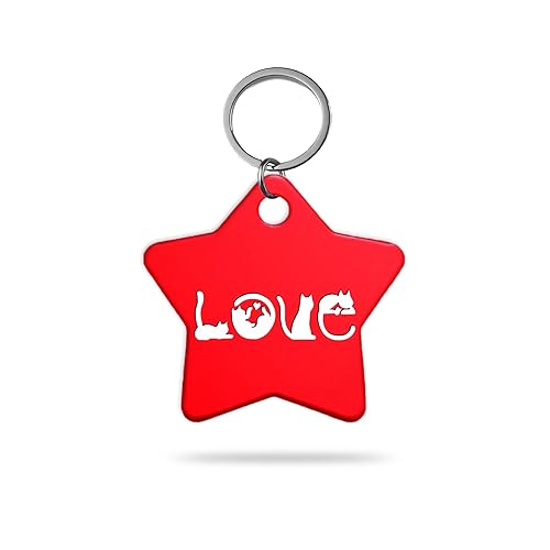 MACOS Engraved Personalised Star Pet Tag for Dogs and Cats [Red]