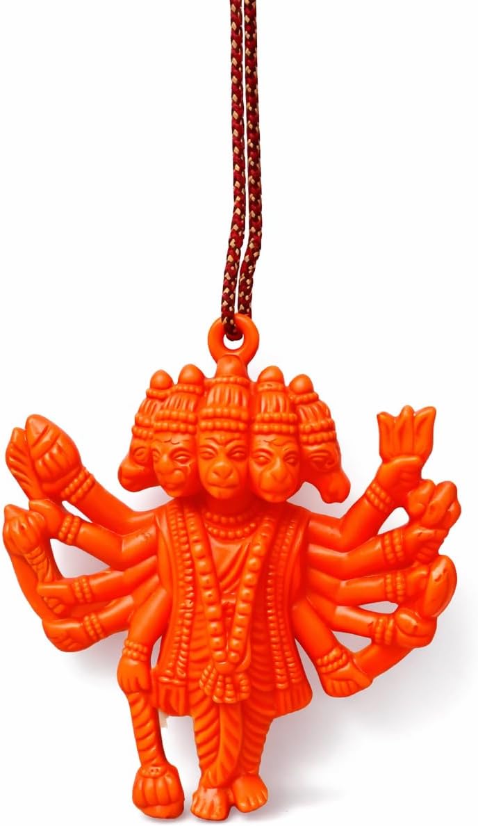Orange Flying Hanuman Ji and Panchmukhi Hanuman Hanging Idol Set, Car Mirror Decor, Wall and Door Hanging, Plastic, Pack of 2 image 2