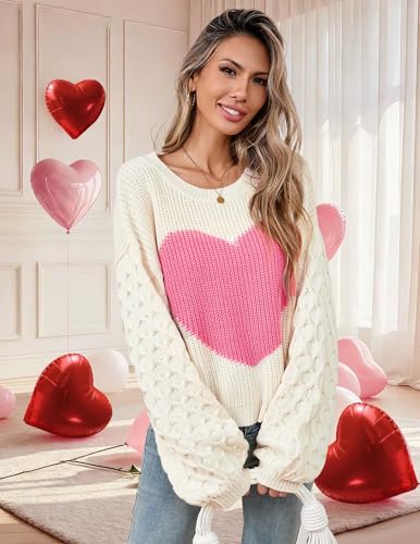 Image of Libsorge Womens Valentine Heart Sweater 2026 Valentines Day Trendy Cute Oversized Long Sleeve Pullover Sweaters