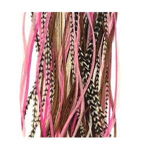 Feather Hair Extensions, 100% Real Rooster Feathers, Long Pink, Purple, Grizzly Colors, 20 Feathers with 20 Silicone Microlinks and loop tool