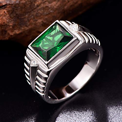 Bonlavie Mens Emerald Ring 5.3Ct 8X10Mm Emerald Cut Created Emerald Ring For Men 925 Sterling Silver Rings For Men With White Cubic Zirconia Wedding Ring Engagement 11Mm Bands Size 6 #TOP2
