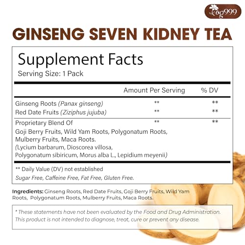 Image of TOG999 30 Bags Ginseng Seven Treasures Kidney Tea, Traditional Chinese Formula for Men & Women, Daily Balance & Herbal Cleansing Routine, 100% Natural Ingredients, Caffeine Free, Non-GMO, Vegan