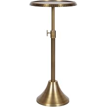 Kate and Laurel Sanzo Traditional Adjustable-Height Pedestal Drink Table, 11 x 11 x 30, Antique Brass, Vintage Round Indoor Metal Cocktail Table with Hammered Tabletop for Use as Indoor Plant Stand