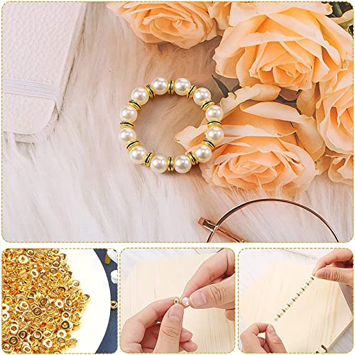 TONAUP 1000pcs Perles Heishi Dorées 6mm Perles Intercalaires Espacement Perles Rondes Plates CCB perles d'espacement pour Bracelet Collier Bijoux Fabrication Artisanat Bricolage (Argent et Or) – vue 6
